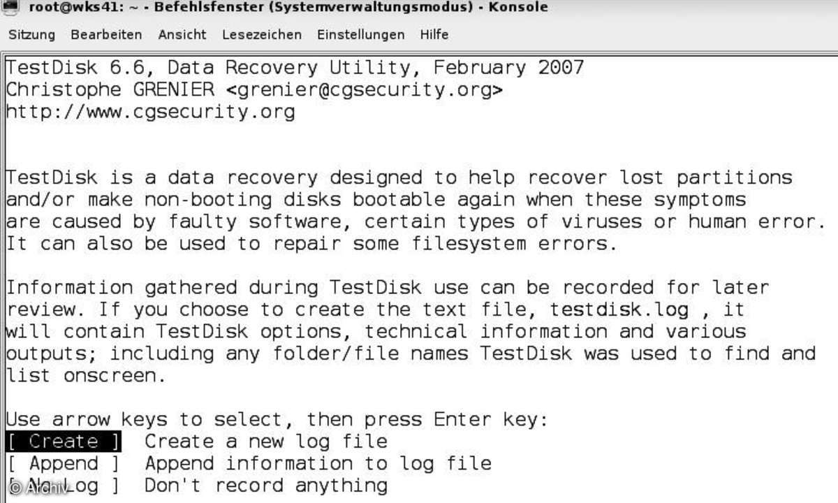Datenretter Testdisk: Protokoll