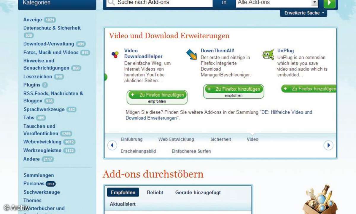 Browser-Add-ons in Bildern