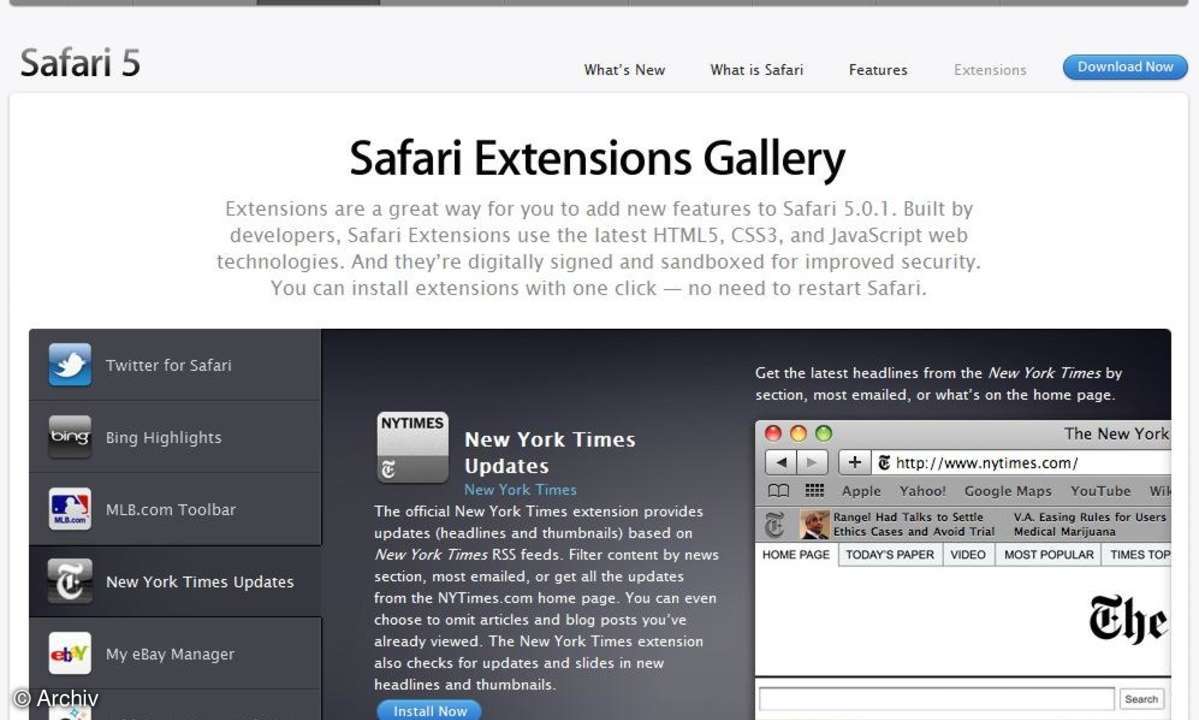 Safari Extensions AddOns Erweiterungen PlugIns Zusatzprogramme