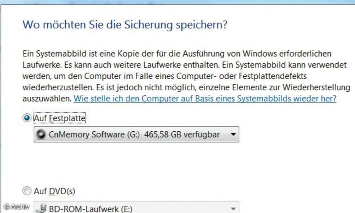Screenshot Systemabbild, Windows 7