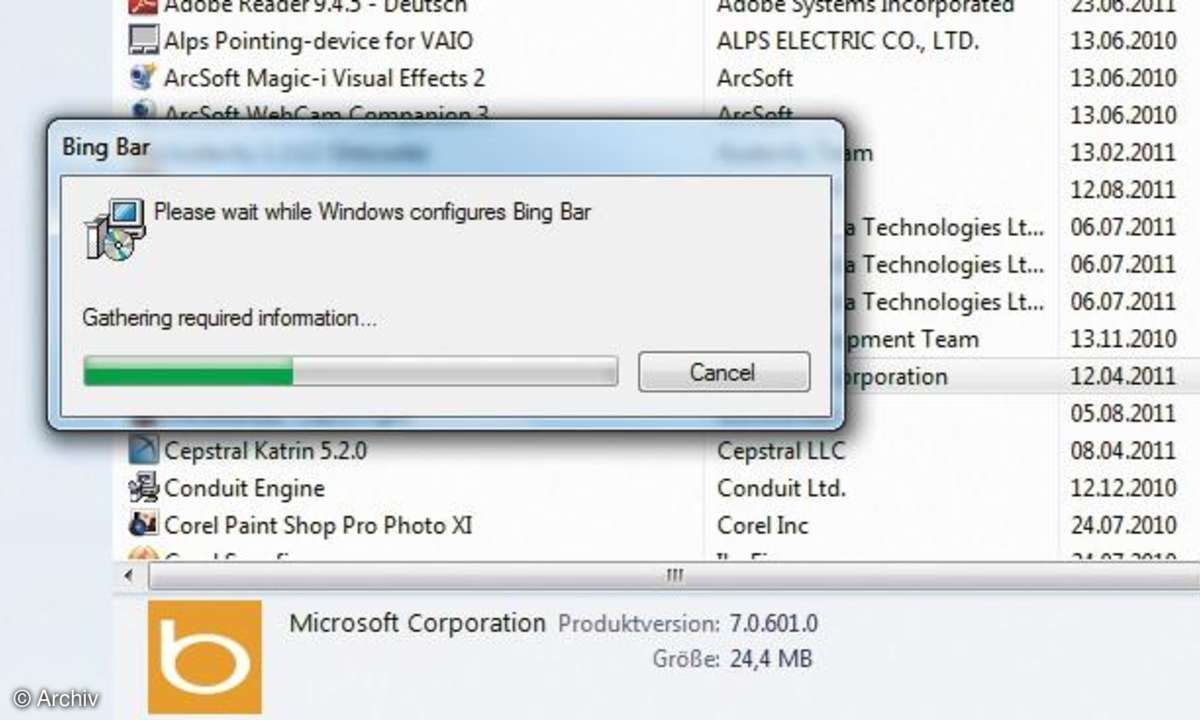 BingBar, Navigationsbar, Microsoft, Windows 7