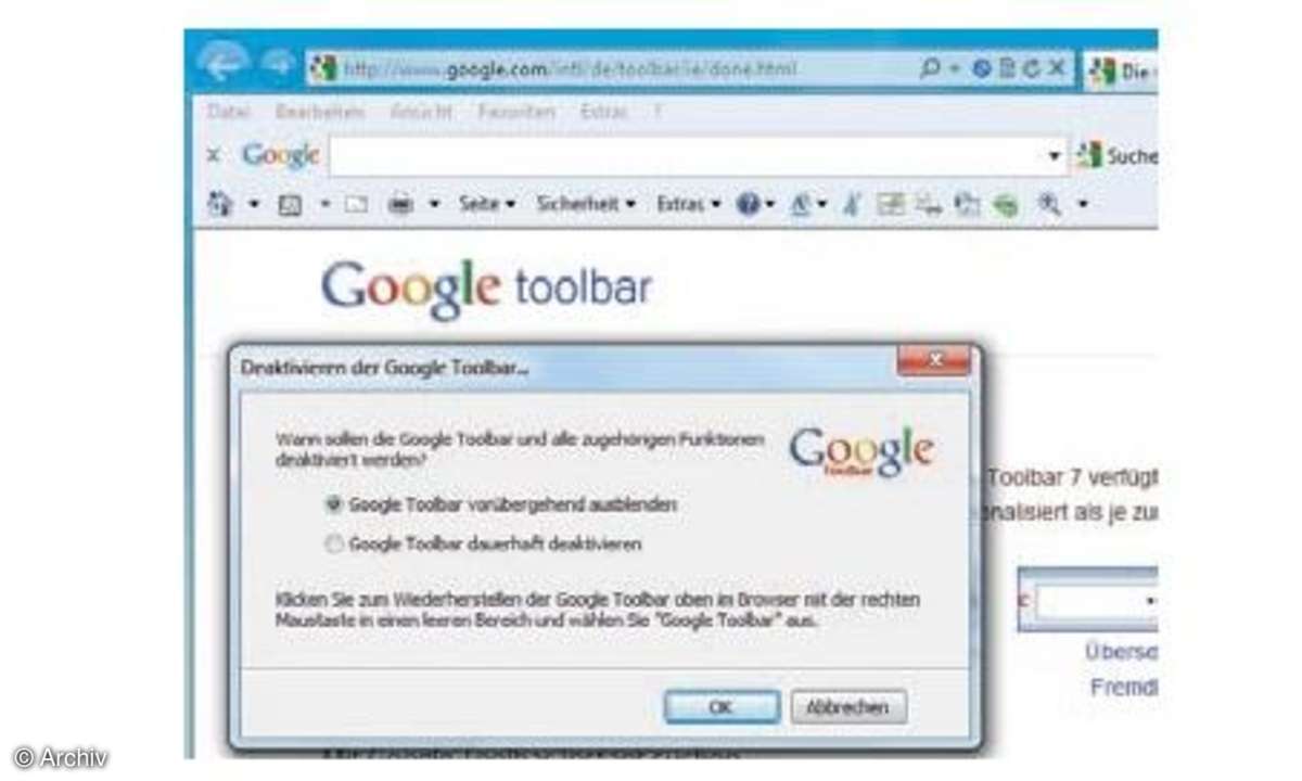 Deinstallation, Google Toolbar, Google-Eingabefenster