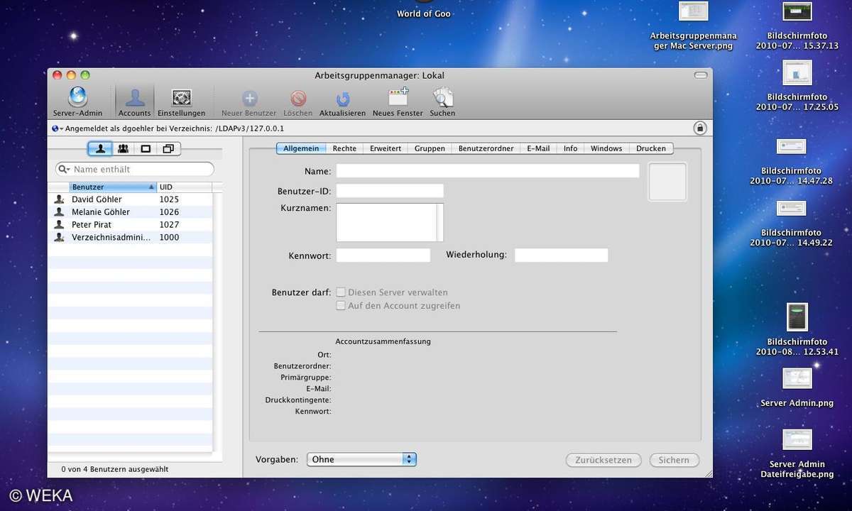 Desktop des Mac Mini Servers