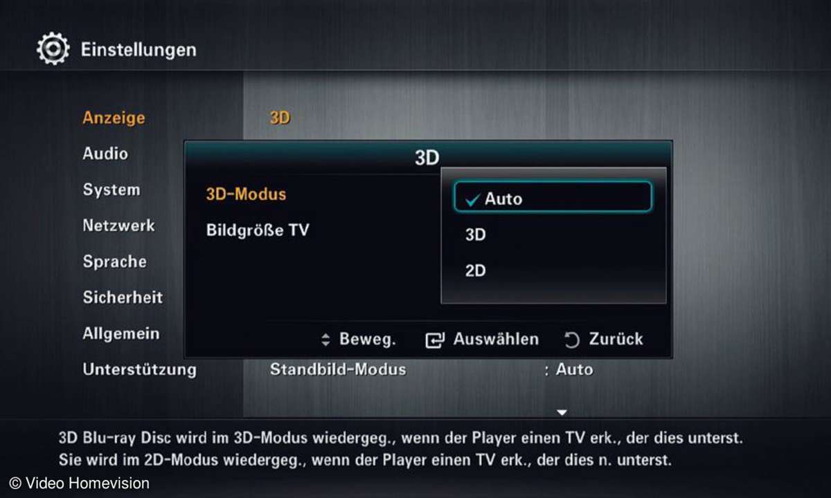 Einstellung im Player-Menü