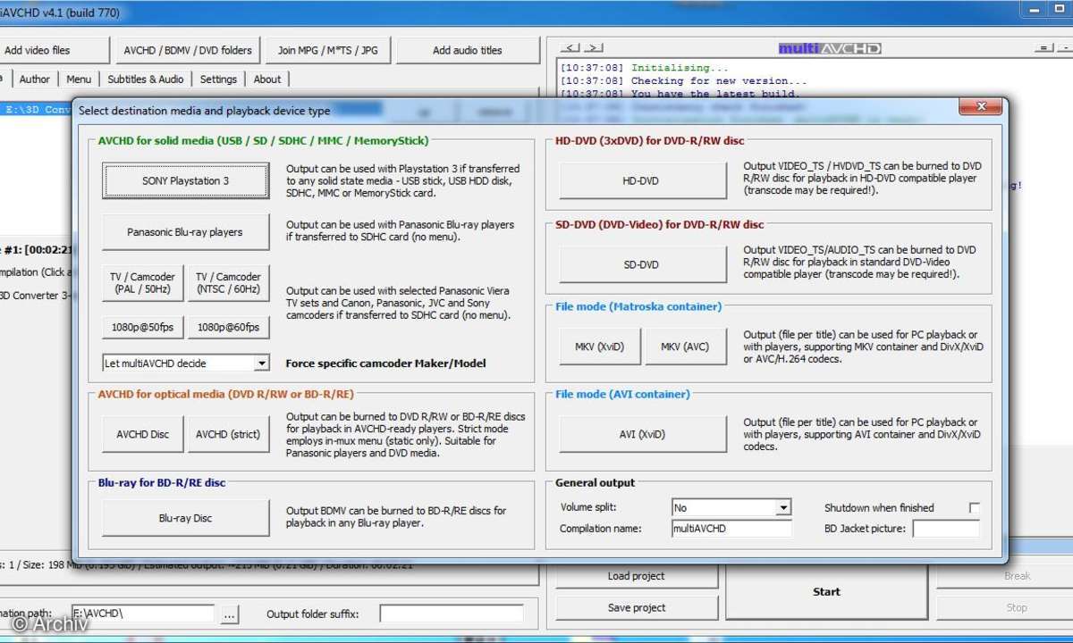 Das Exportfenster von multiAVCHD