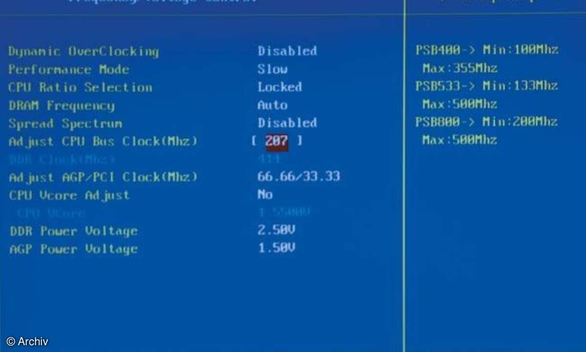 PC tunen: Screenshot des BIOS