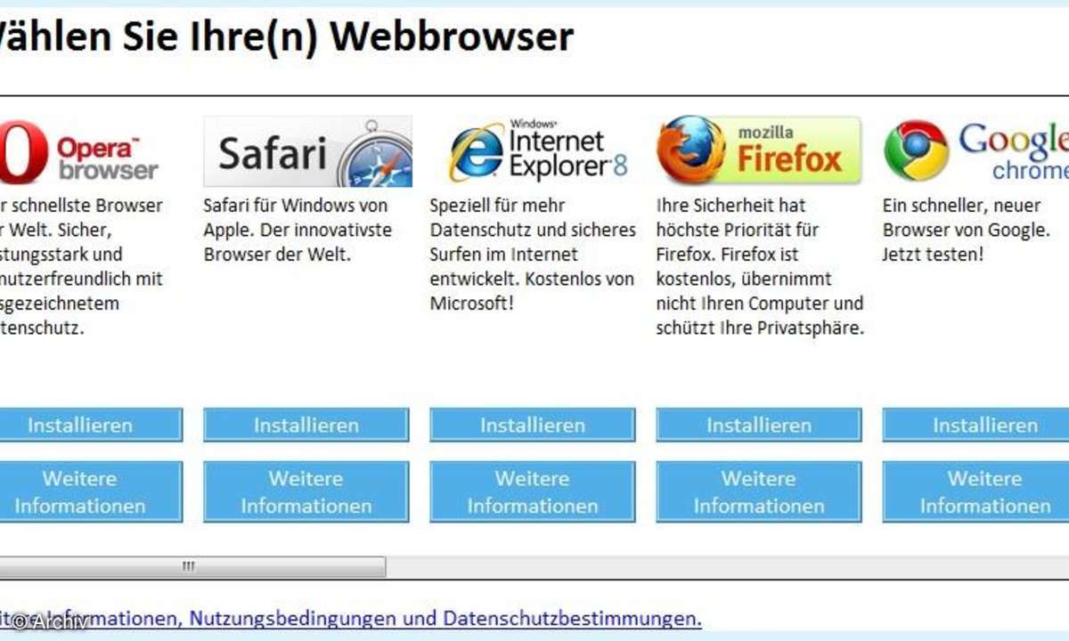 Microsoft Browser-Auswahldialog