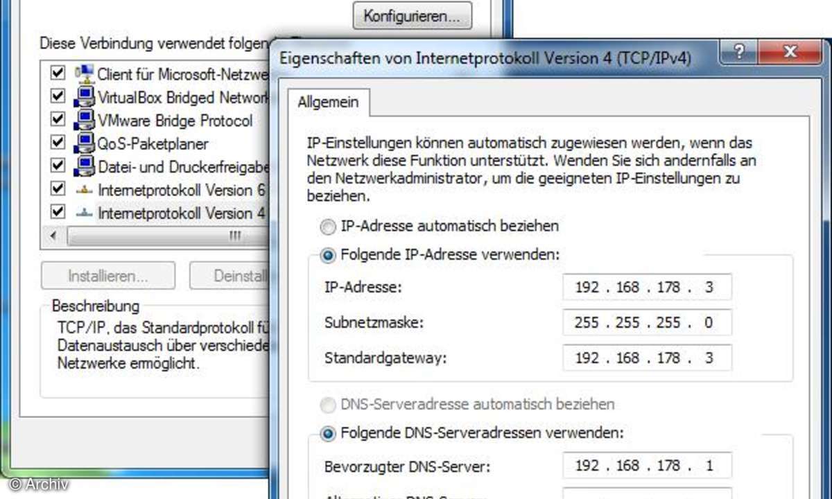 Feste IP-Adressenvergabe unter Windows