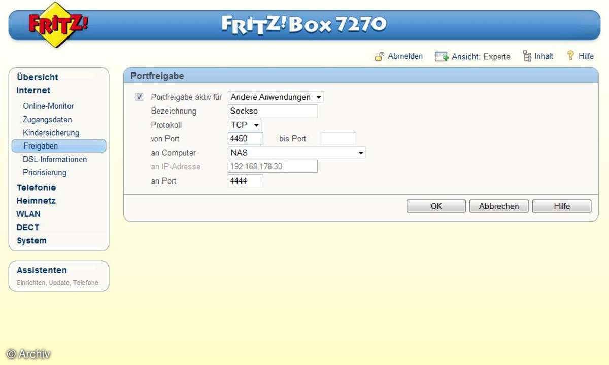 AVM Fritz!Box 7270 - Portfreigabe