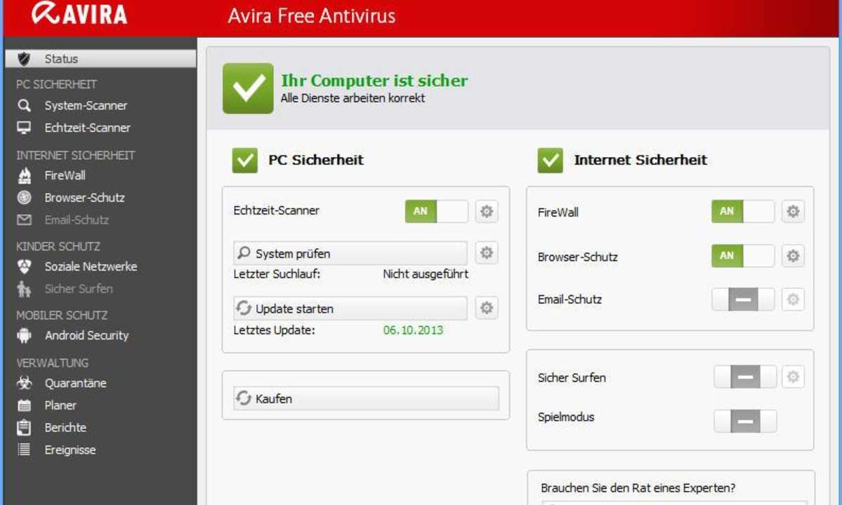 Erste Schritte mit Avira Free Antivirus