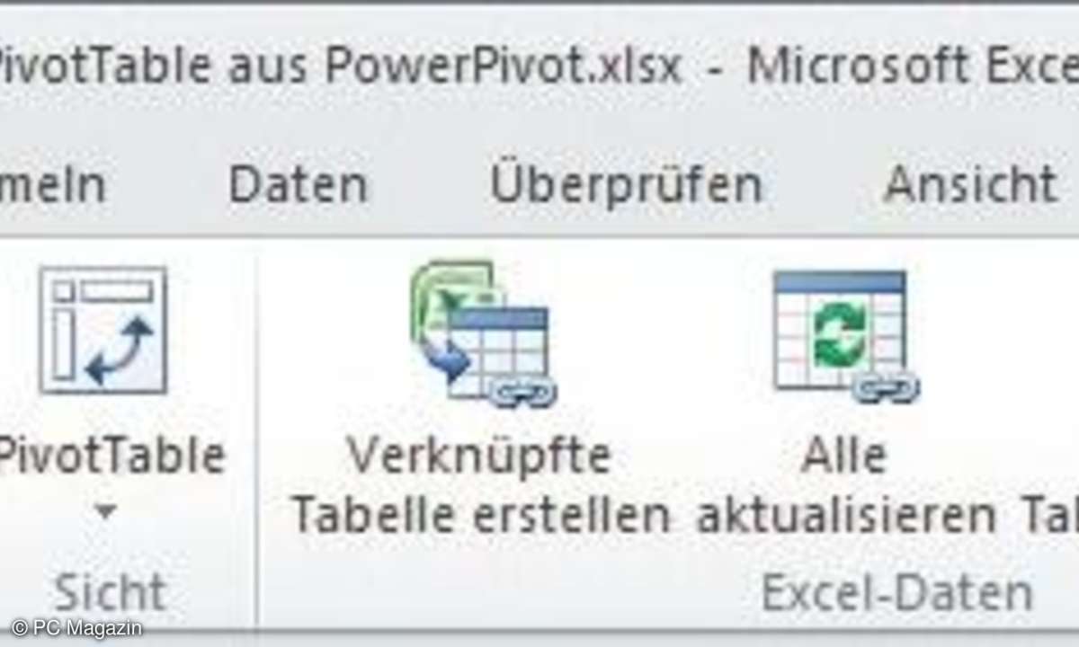 PowerPivot wird über eine eigene Registerkarte gesteuert, die nach der Installation des AddIns in Excel erscheint.