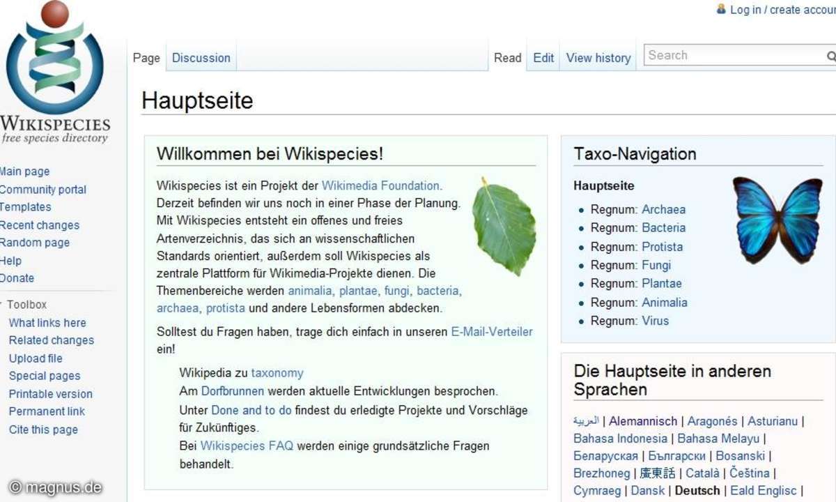 Lexikon der Lebensformen: Wikispecies