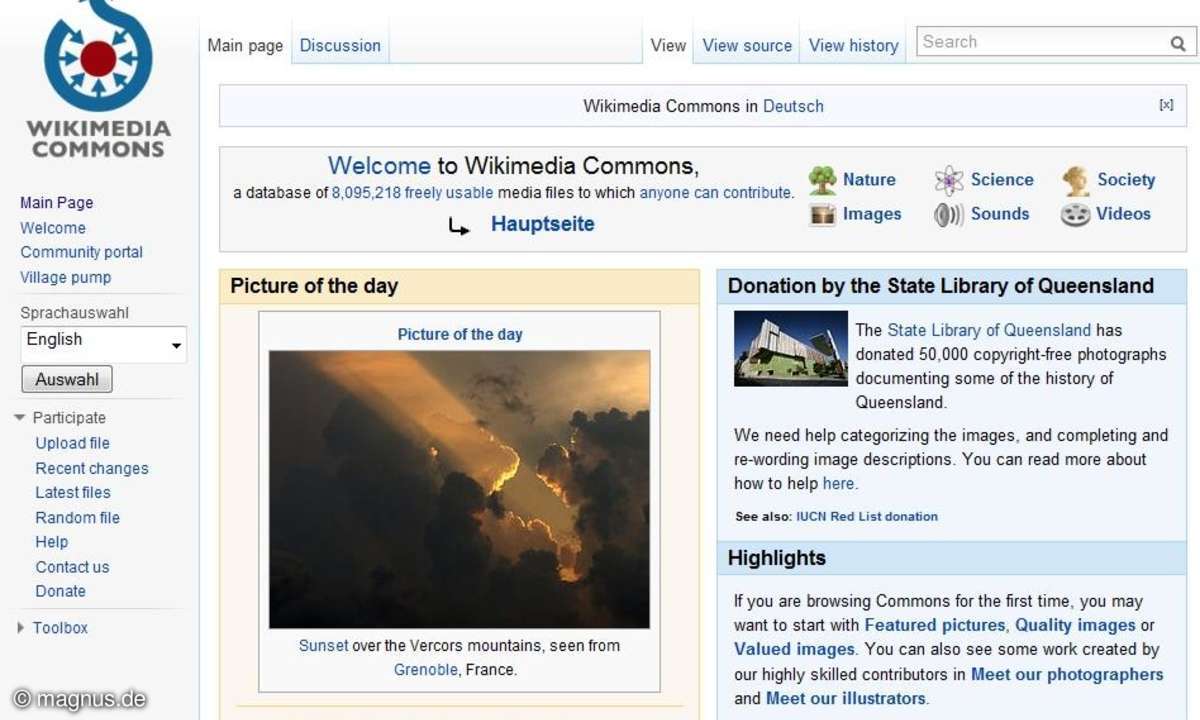Bilder, Videos und Audiodateien: Wikimedia Commons