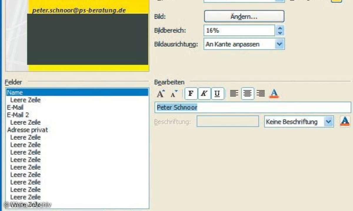 Outlook 2010, individuelle Visitenkarte erstellen