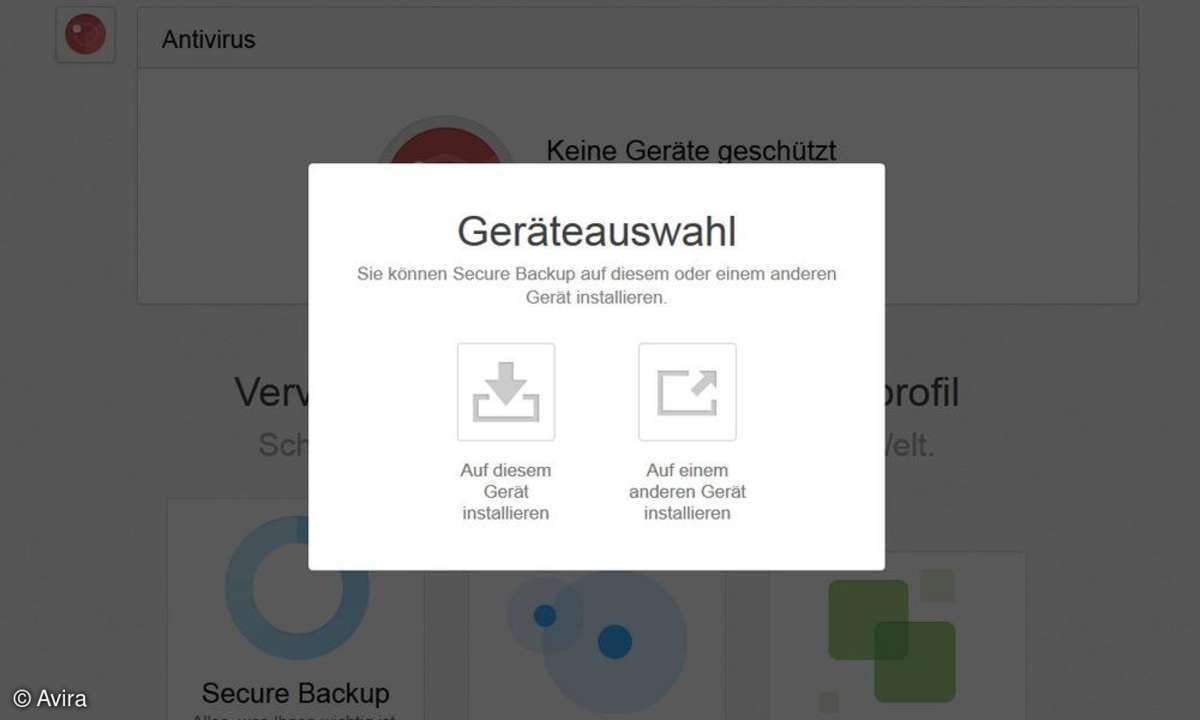 Screenshot Avira Online Essentials Geräteauswahl
