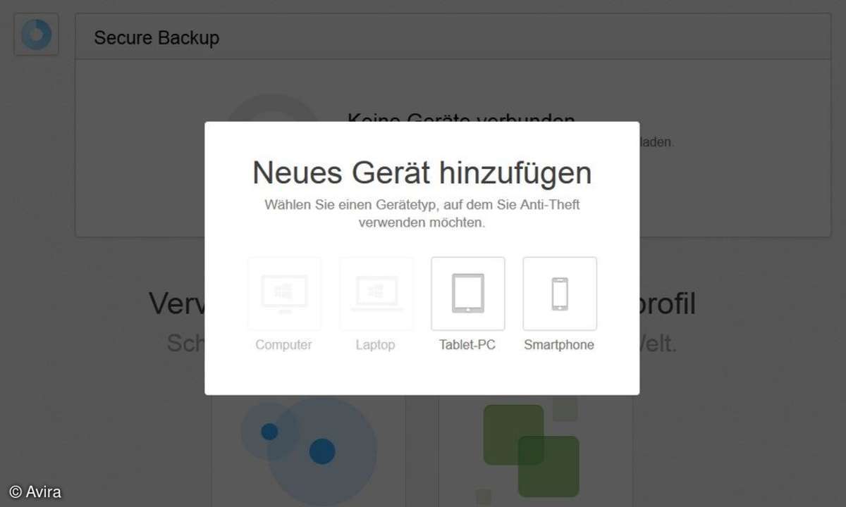Screenshot Avira Online Essentials neues Gerät hinzufügen