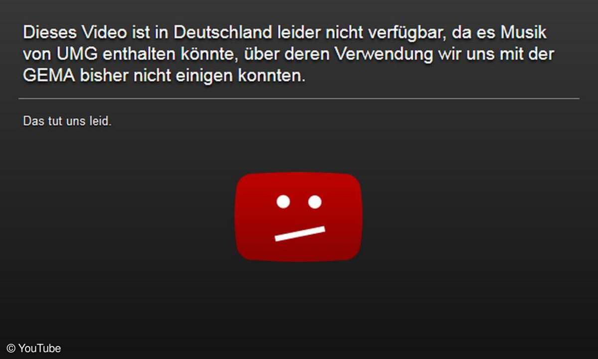 Dank des Rechtsstreits zwischen GEMA und Youtube wird bei Musikvideos, deren Verwertungsrechte bei der GEMA liegen, eine in Deutschland berühmt-berüchtigte Sperrtafel angezeigt.