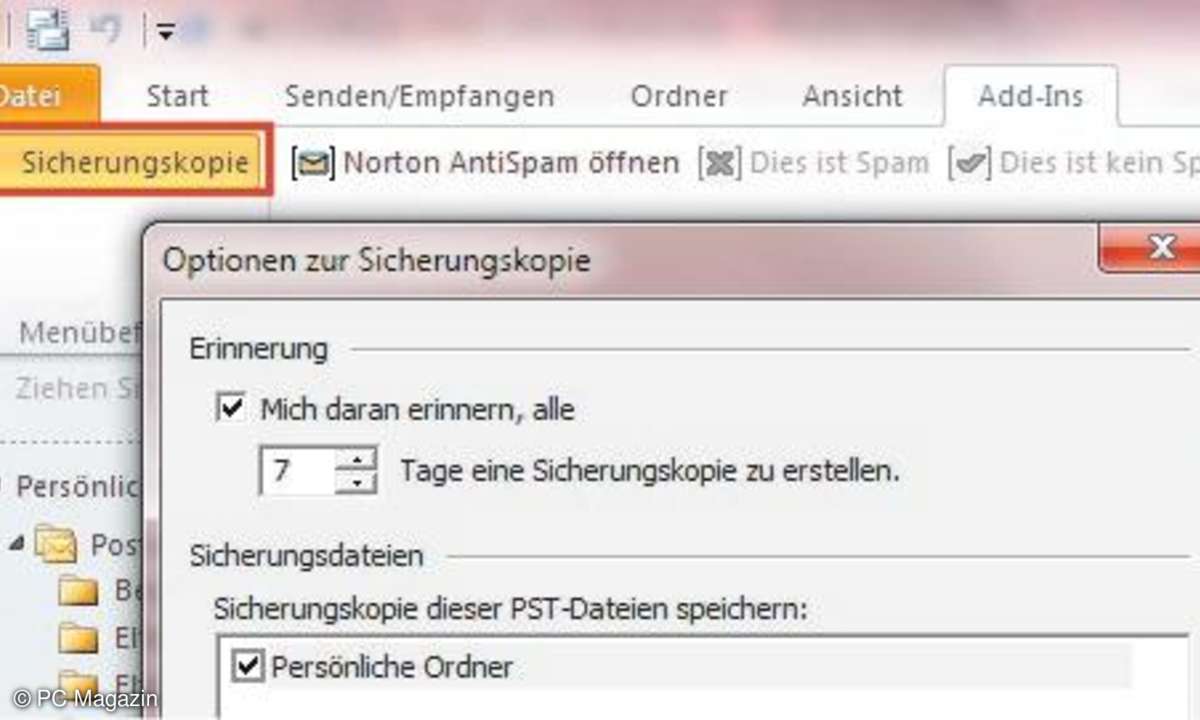 Wer das praktische Backup-Add-in nicht manuell starten möchte, ändert einige Einträge in der Registry.