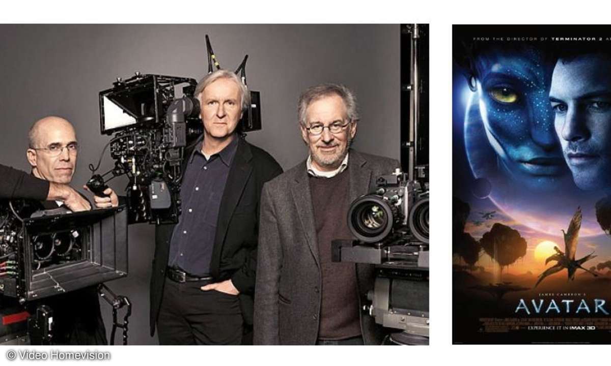(von links) Jeffrey Katzenberg (Chef von Dreamworks), James Cameron (Avatar)