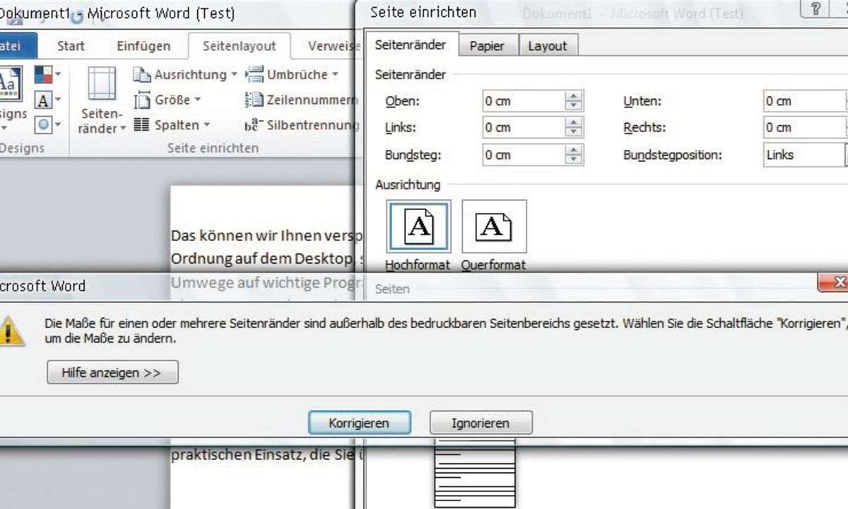Wenn Sie den Druckbereich Ihres Druckers nicht kennen, lassen Sie ihn automatisch ermitteln.
