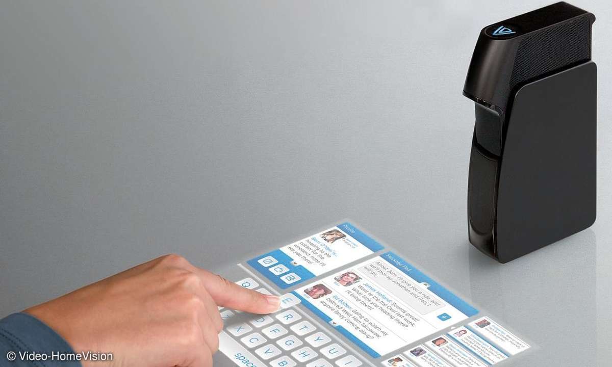 Light Touch - Der Miniprojektor (unten rechts) soll jede ebene Fläche zum Touchscreen machen - dank der