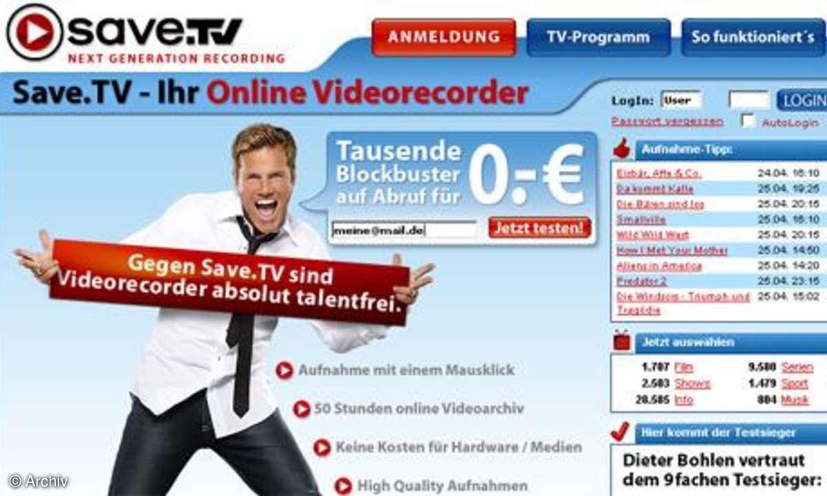 Homepage Online-Videorekorder Save.TV