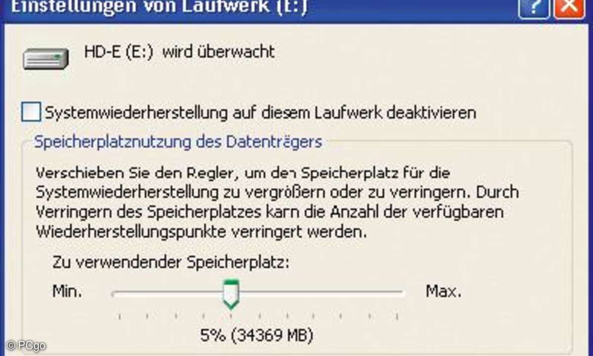 Je mehr Speicherplatz Sie reservieren, desto mehr Wiederherstellungspunkte merkt sich Windows.