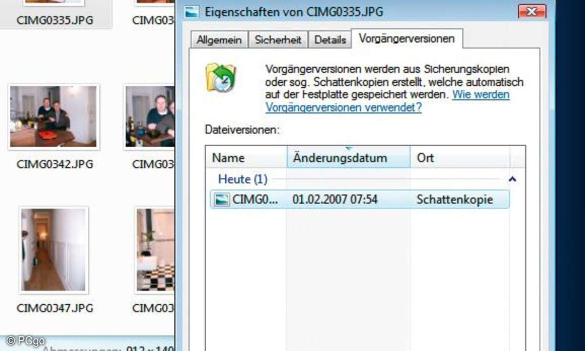Windows Vista legt Schattenkopien (Sicherungskopien) von geänderten Dateien an.