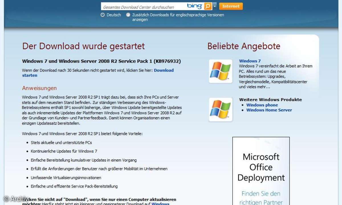 Download des Windows 7 SP1