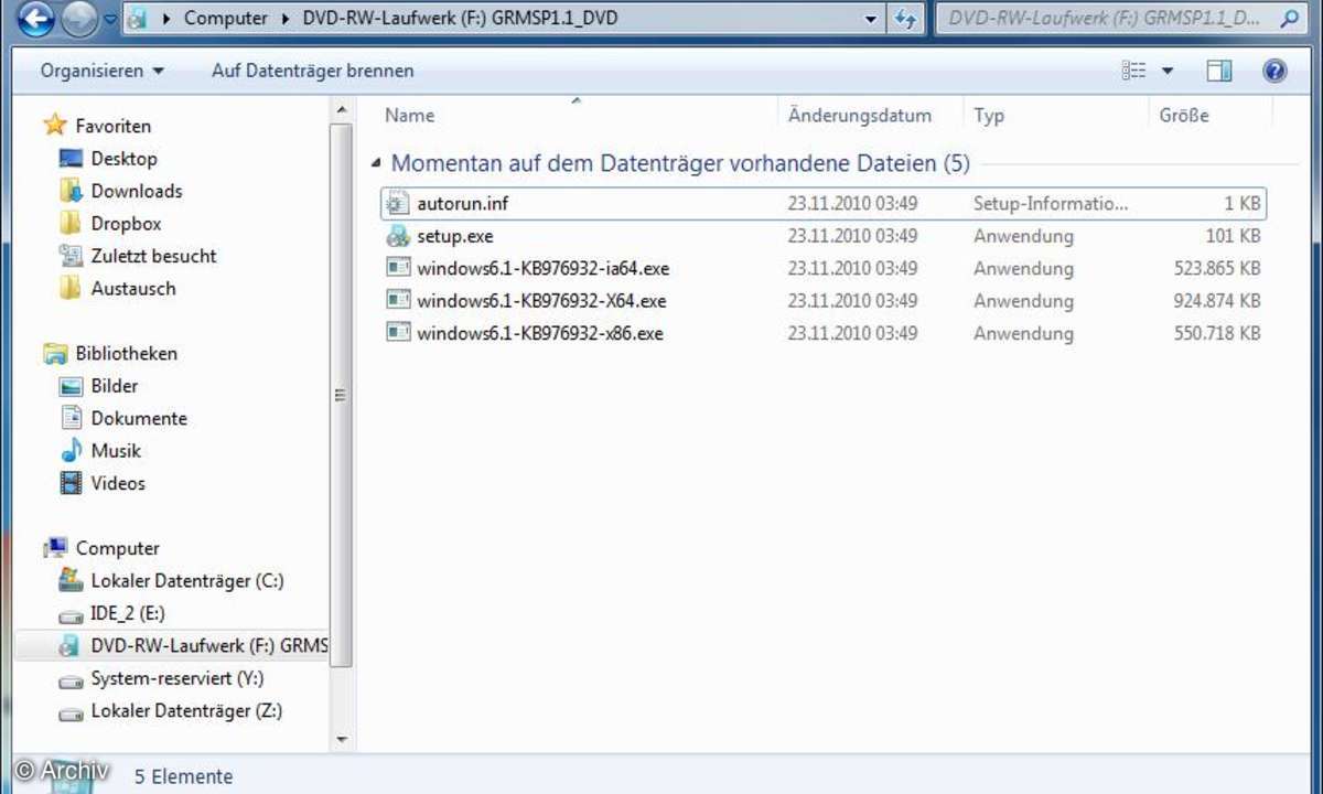 Windows 7 SP1-Setup-Dateien