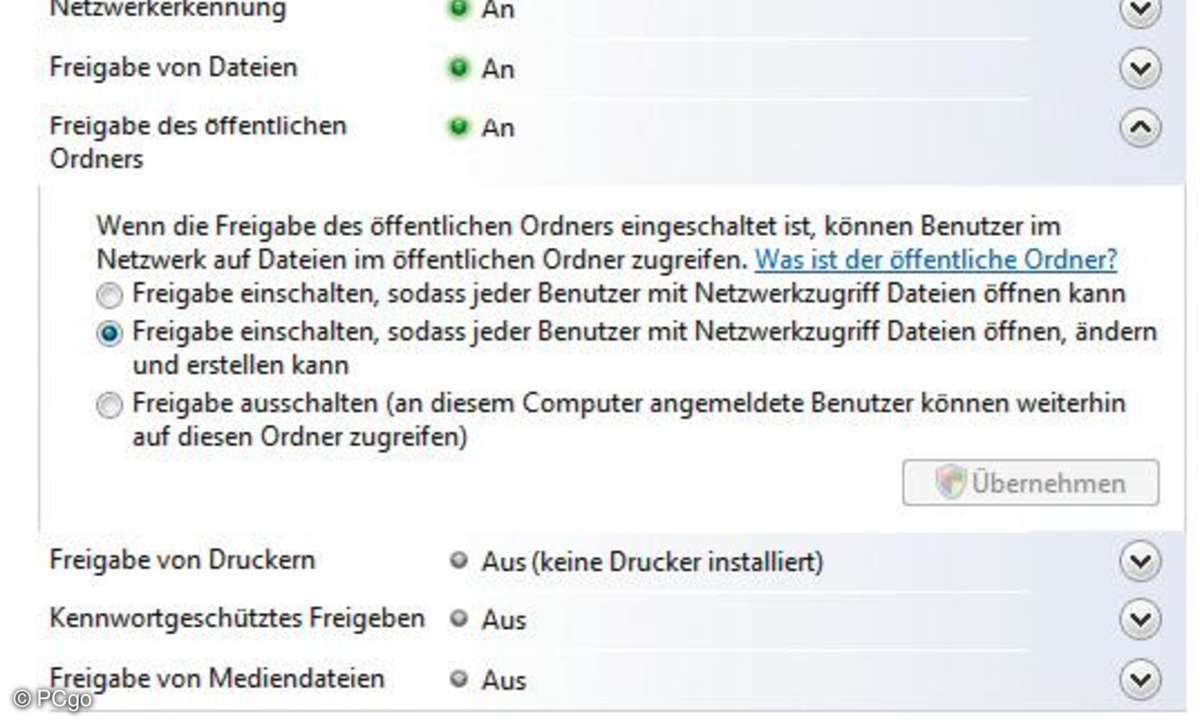 Mit diesen Einstellungen können andere Heimnetz-PCs ohne Probleme auf Vistas 
