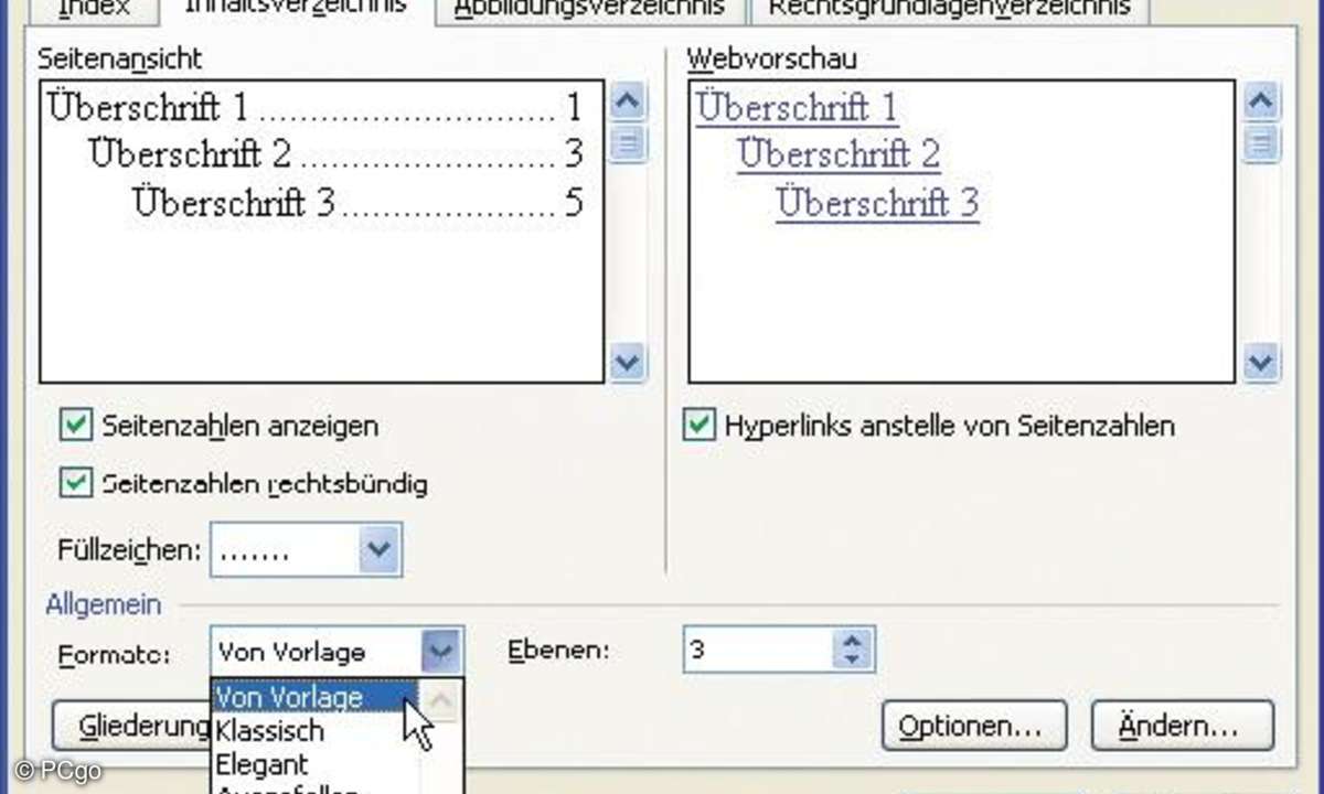 Das Vorschau-Fenster des Dialogs gibt Ihnen einen ersten Eindruck des neuen Verzeichnisses.