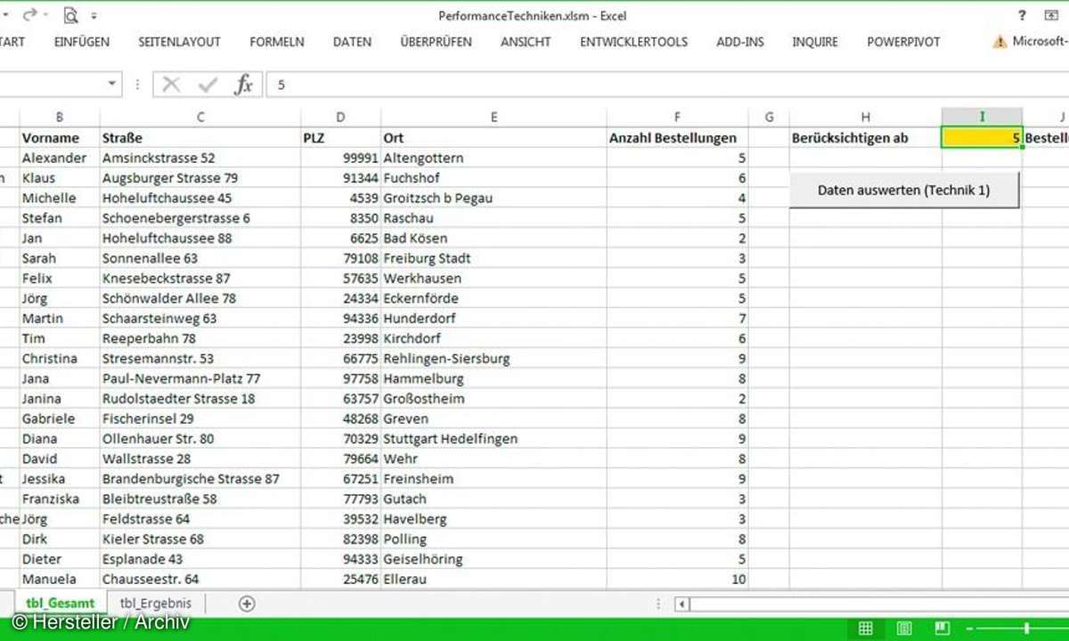 Excel Kundentabelle