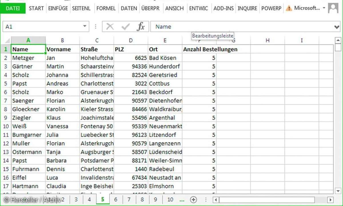 Excel Kundentabelle