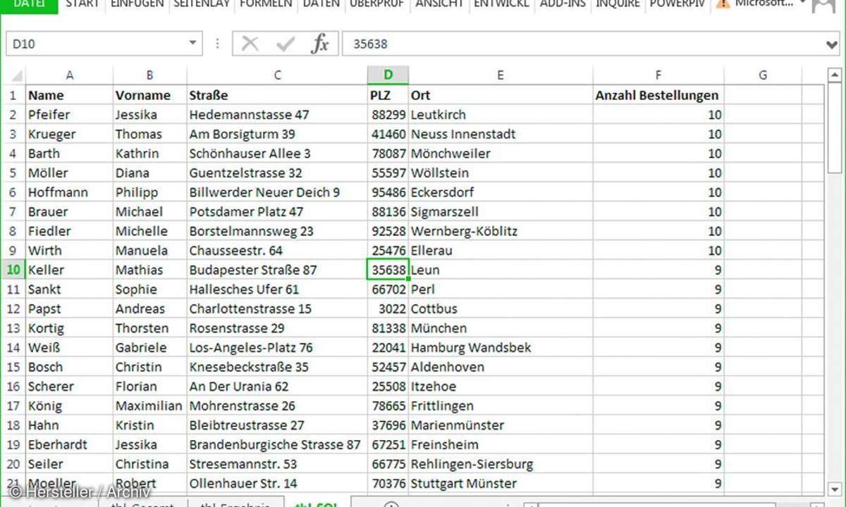 Excel Kundentabelle