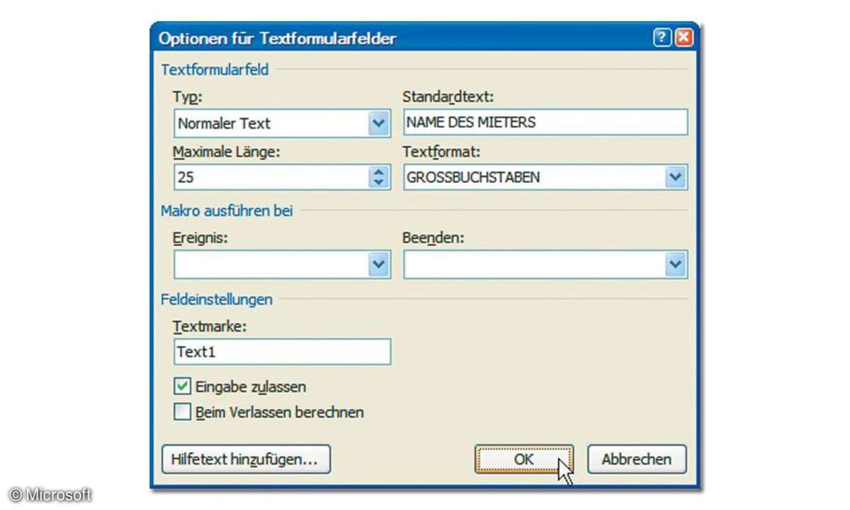 Textformularfelder