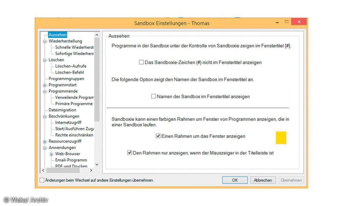 Sandbox-Einstellungen