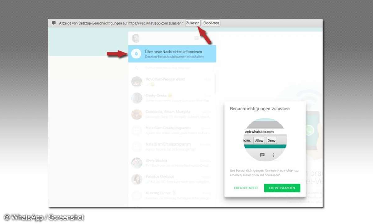 Screenshot: Nachrichten erlauben bei WhatsApp Web