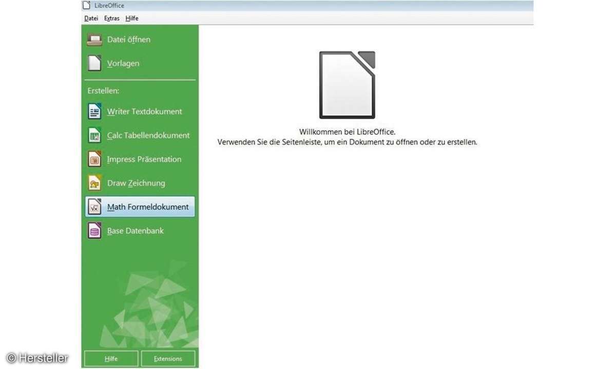 LibreOffice Startbildschirm