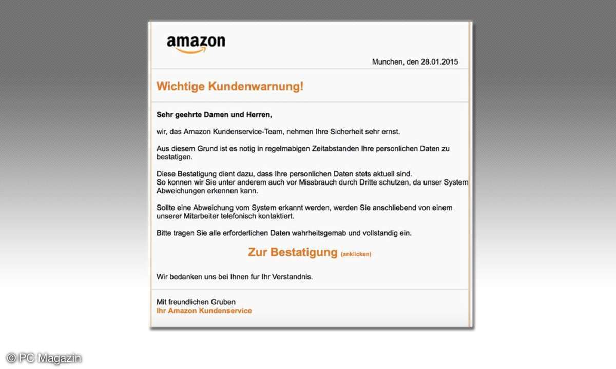 Phishing-Versuch: angebliche Amazon-E-Mail voller Fehler