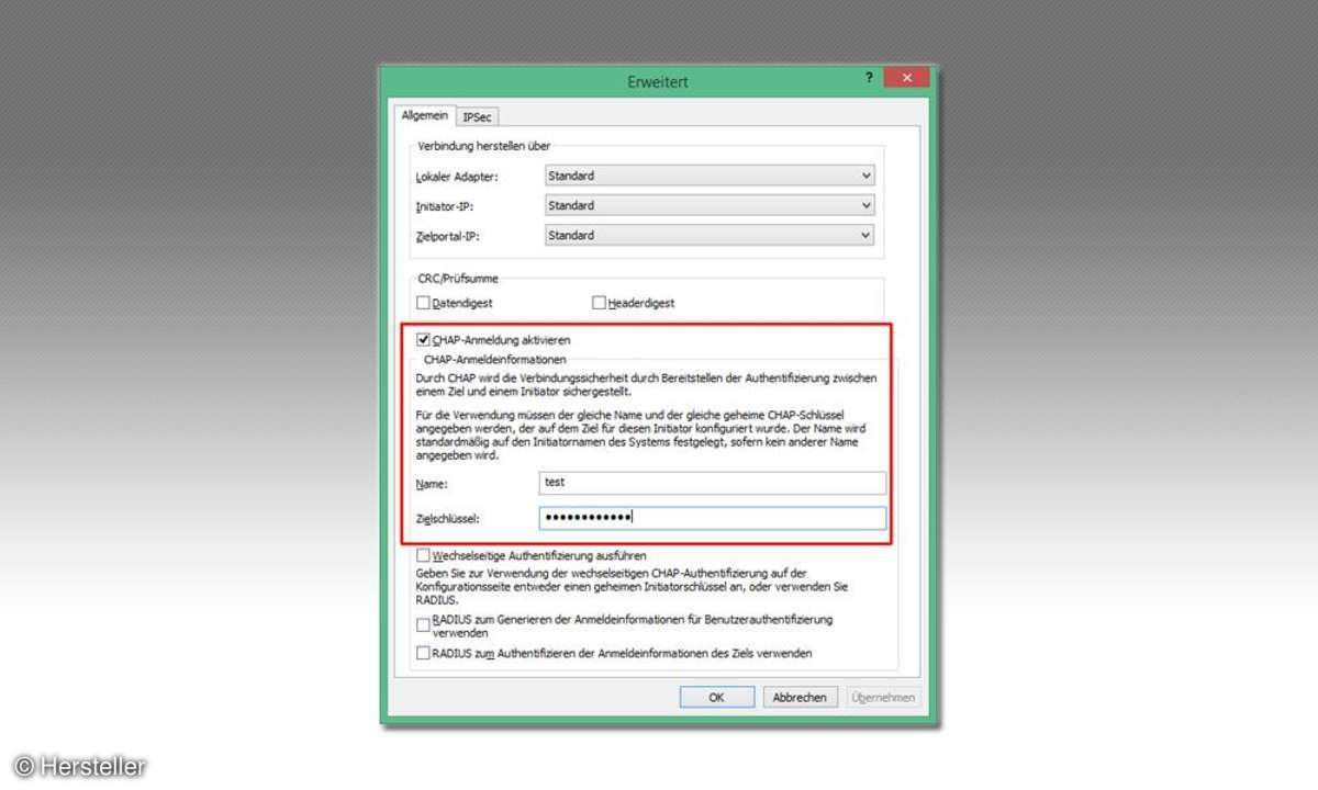 Zugangsdaten aus dem NAS in iSCSI-Client übertragen