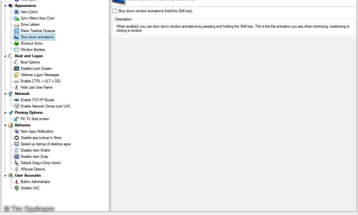 WinAero Tweaker, Screenshot