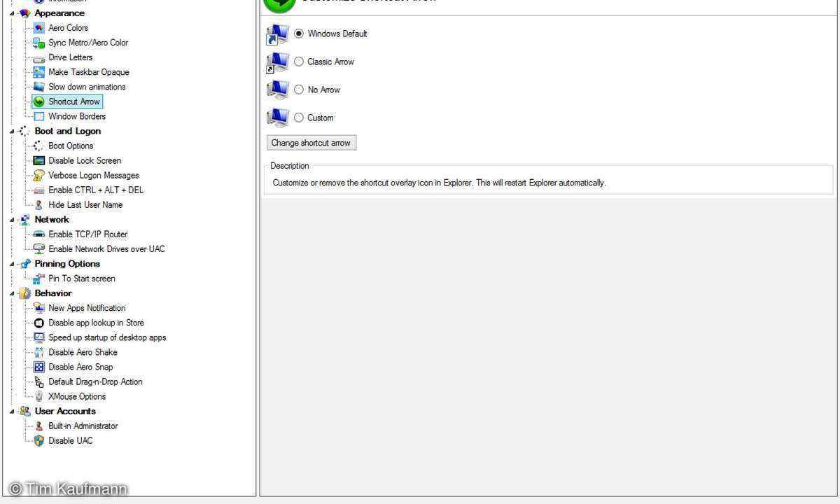 WinAero Tweaker, Screenshot