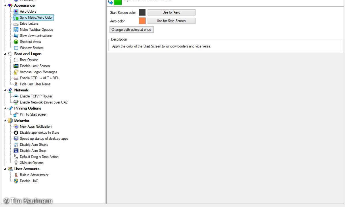 WinAero Tweaker, Screenshot