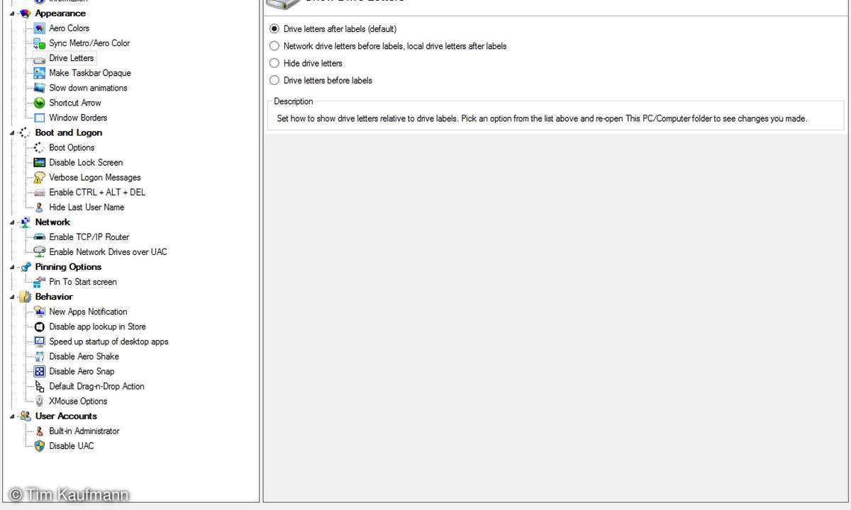 WinAero Tweaker, Screenshot