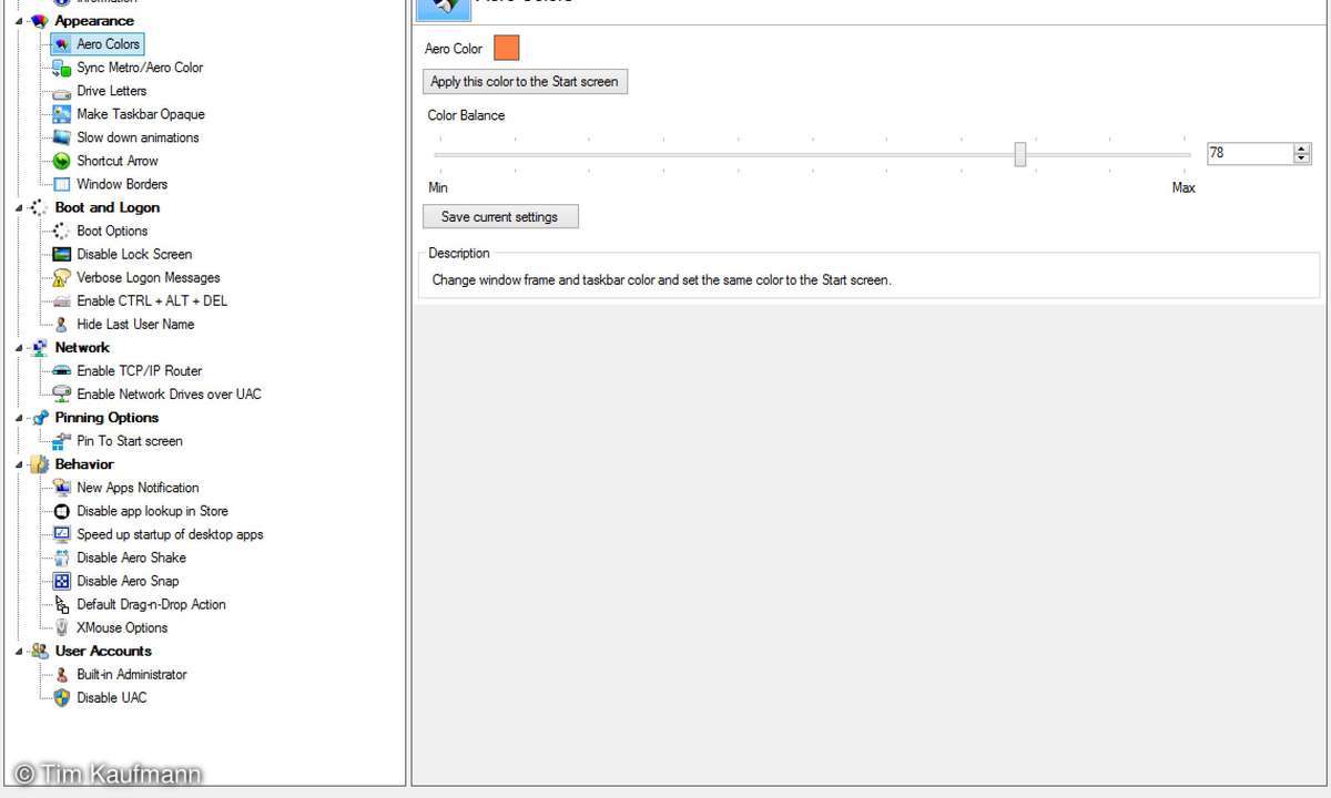 WinAero Tweaker, Screenshot