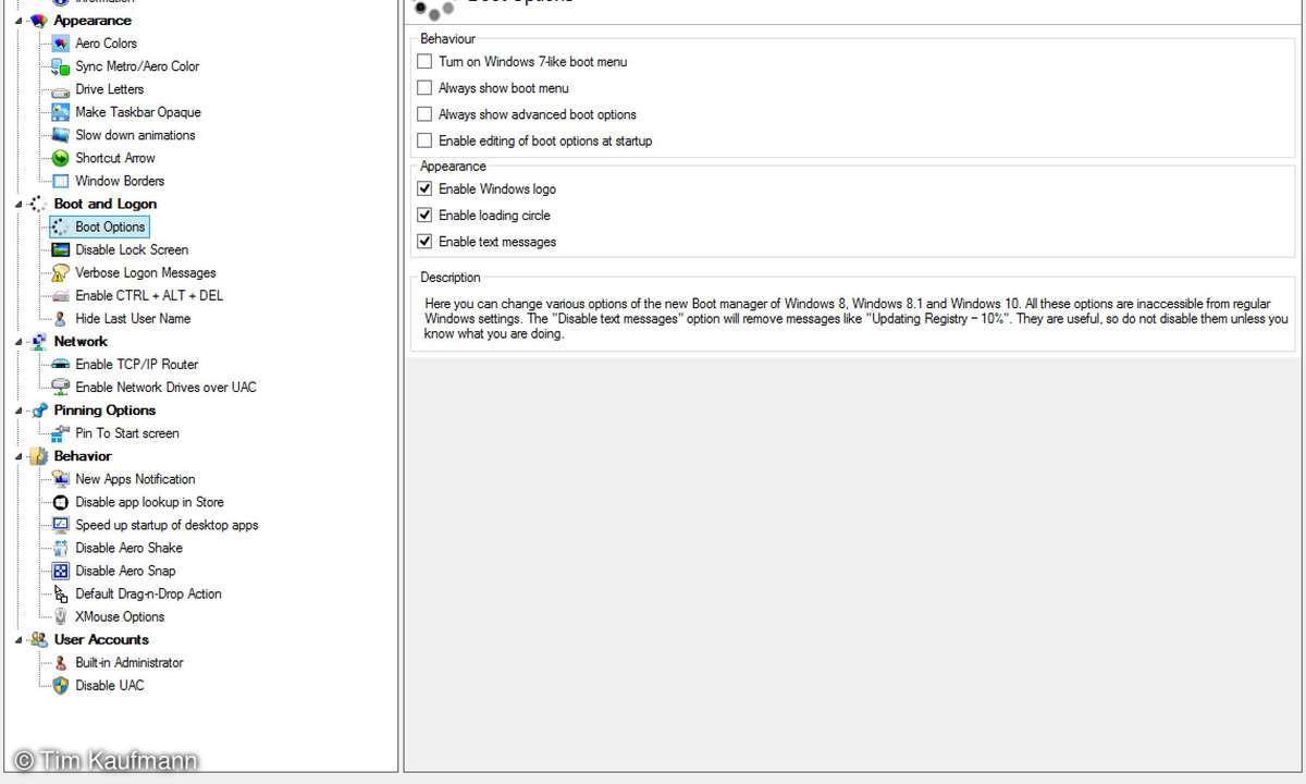 WinAero Tweaker, Screenshot