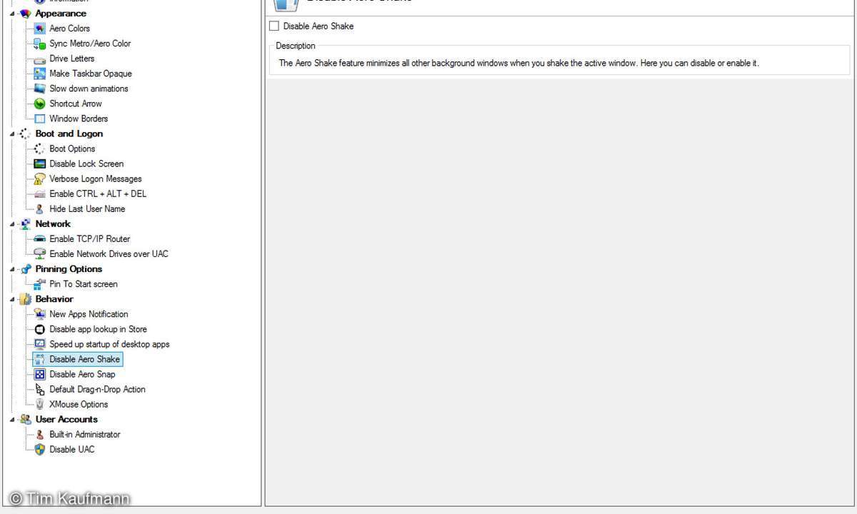 WinAero Tweaker, Screenshot
