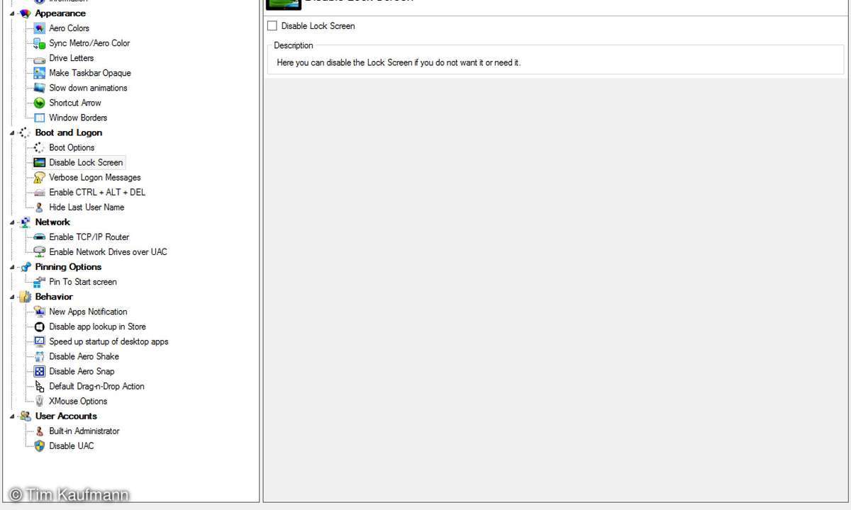 WinAero Tweaker, Screenshot