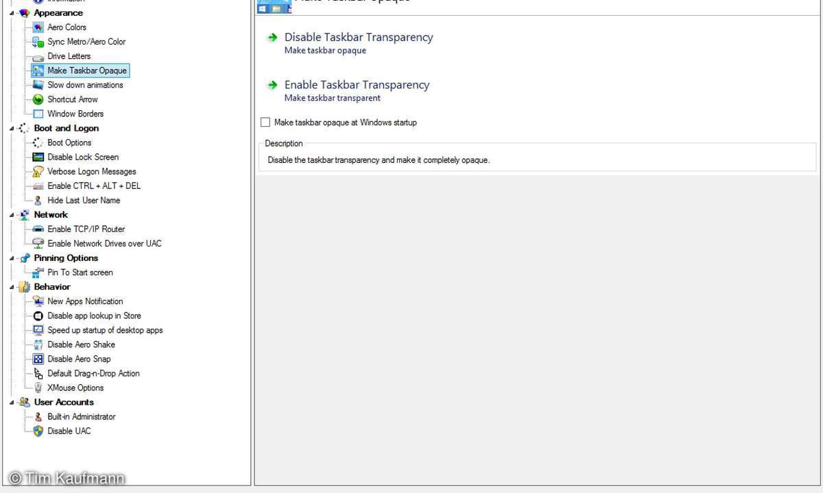 WinAero Tweaker, Screenshot